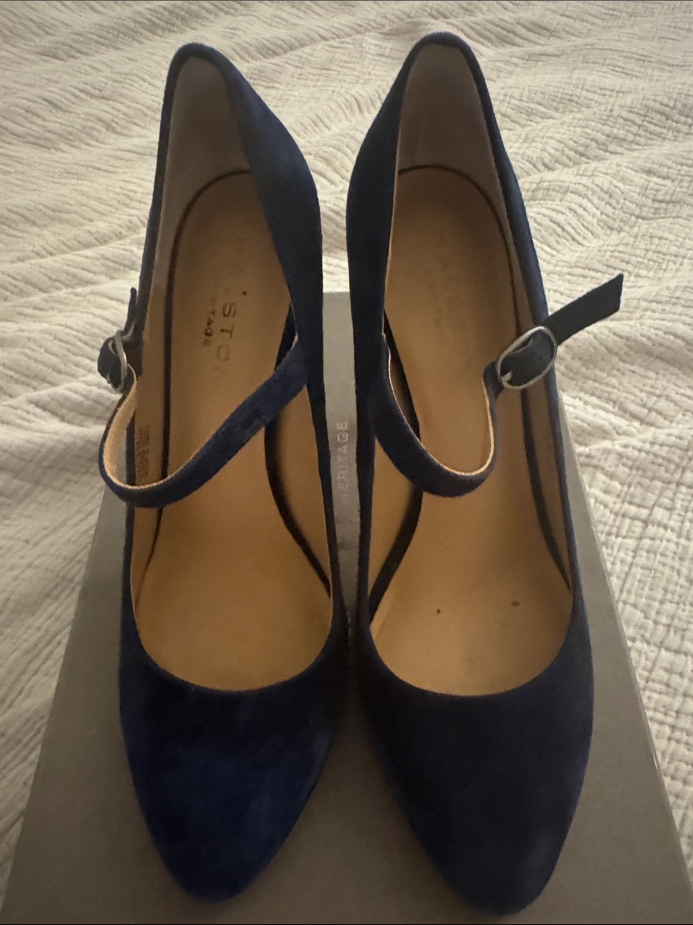Halston Heritage Navy Suede Mary Jane Pumps - Picture 2 of 5